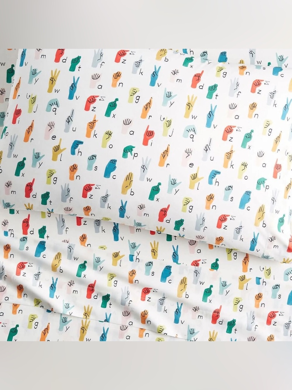 Pottery Barn Modern Kids Rainbow Sign Language Alphabet Cotton Pillowcase